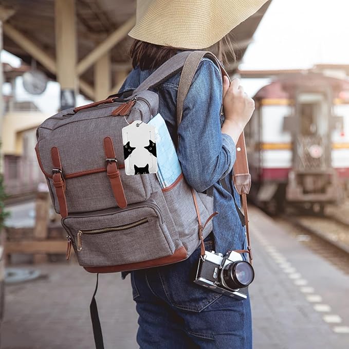 Cat's Gaze 2 Pack Luggage Tag for Suitcase, Cute Unique Leather Bag Tags Identifiers Privacy Cover ID Label with Steel Loop for Women Men Kids Girls Travel