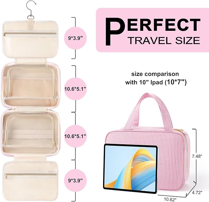 TOPEAST Hanging Toiletry Bag for Women - Travel Toiletry Bag Makeup Bag, Portable Toiletries Cosmetic Bag, Airplane Travel Essentials - Letter N, Blue