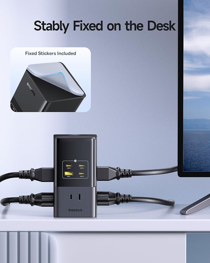 Baseus Charging Station 67W, 10-in-1 USB-C PD Fast Charging Desktop Charger with 1200J Surge Protection, 5ft Extension Cord, 6 AC, 3 USBC, 1 USBA Ports for iPhone 16/15, MacBook, Tablet, Desktop