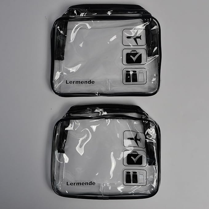 Lermende 2pcs Clear Toiletry Bag TSA Approved Travel Bag,Carry On for Travel,Airport Airline Accessories Compliant Bag,Quart Sized Makeup Cosmetic bag Women Men (Black, 2 Pack)