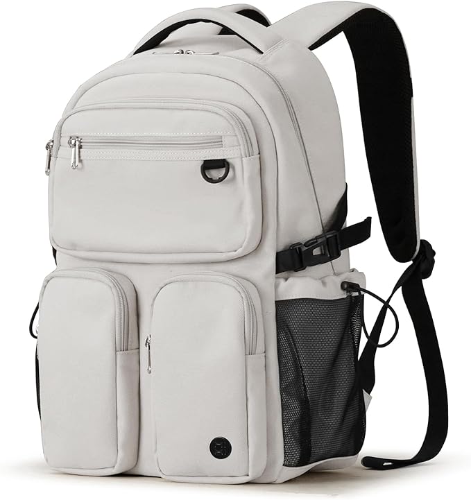 mixi Travel Laptop Backpack, Lightweight Durable School Bookbag Men Woman 15.6" Computer Bag, Water Resistant Outdoor Hiking Backpacks With Multifunction Pockets, 17 Inch, Beige