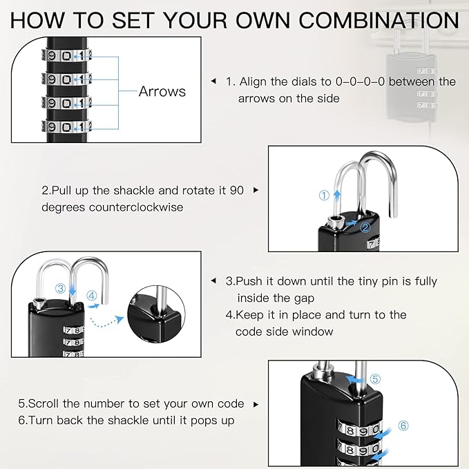25 Pcs 4 Digit Combination Locks Combination Padlock Luggage Number Locks Outdoor Waterproof Resettable Padlock for Door Traveling School Gym Locker Suitcases Employee Hasp Storage