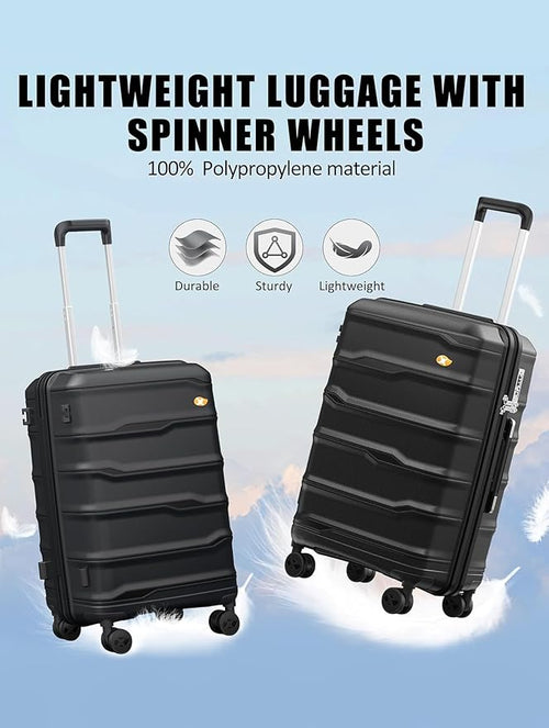 28 Inch Luggage with Spinner Wheels, Large Hard Shell Suitcase, Lightweight PP Luggages with TSA Lock, Checked-Large Suitcases 28-Inch, Black