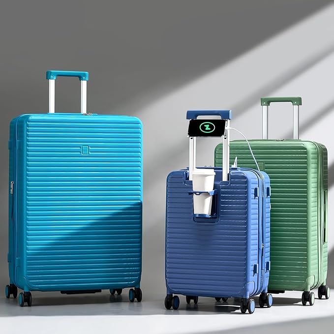 Hard Shell Suitcases Expandable Travel Luggage Sets 3 Piece, Carry on and Check in 3 Piece Luggage Suitcase Sets with Spinner Wheels Cup Holder Charger Built in (Silver, 20/24/28)