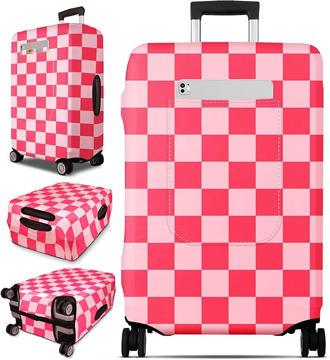 Slohif Luggage Cover for Suitcase Tsa Approved Protector - Luggage Sleeve Large Suit Case Cover Travel Stretch Baggage Case Protective Washable Fit 28-30 Inch Checkered L