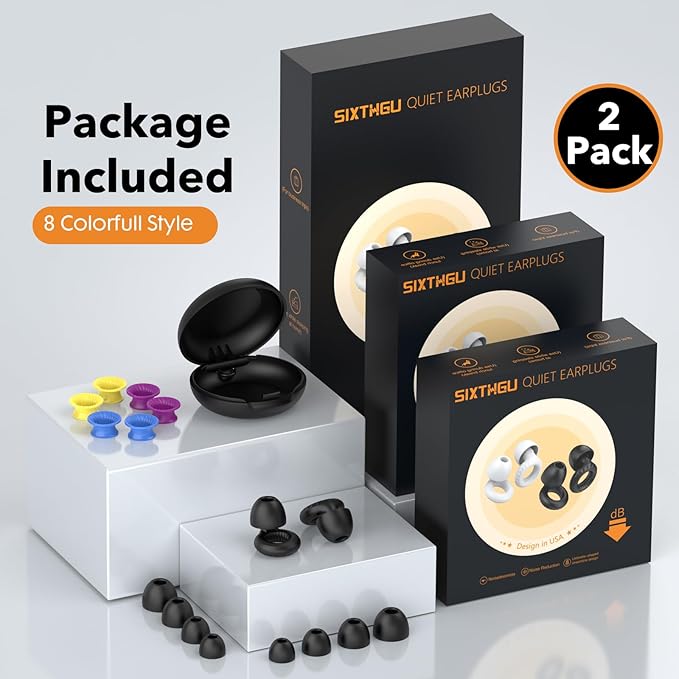 Ear Plugs for Sleeping Noise Cancelling -30dB, 2-Pack Reusable Soft Noise Reduction Ear Plugs for Sleep, Travel,Deep Focus, Hearing Protection,Concert with Carrying Case (White & Black)