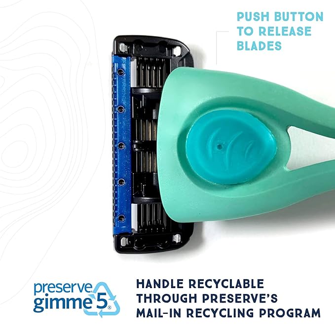 Preserve Shave 5 Five Blade Refillable Razor, Made from Recycled Materials, Poppy Red