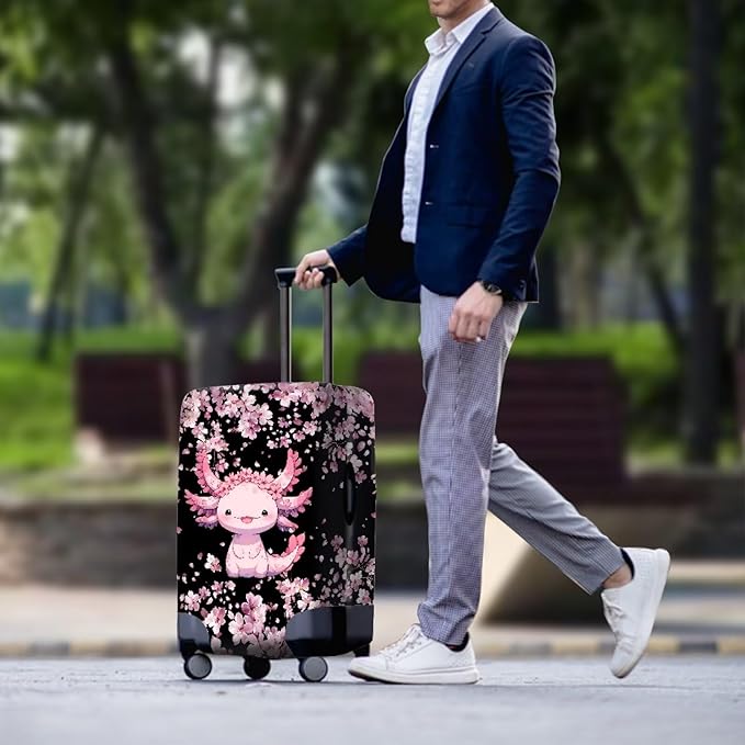 Cute Floral Axolotl Luggage Cover Travel Suitcase Protector Cover Zipper Closer for 22-25inch