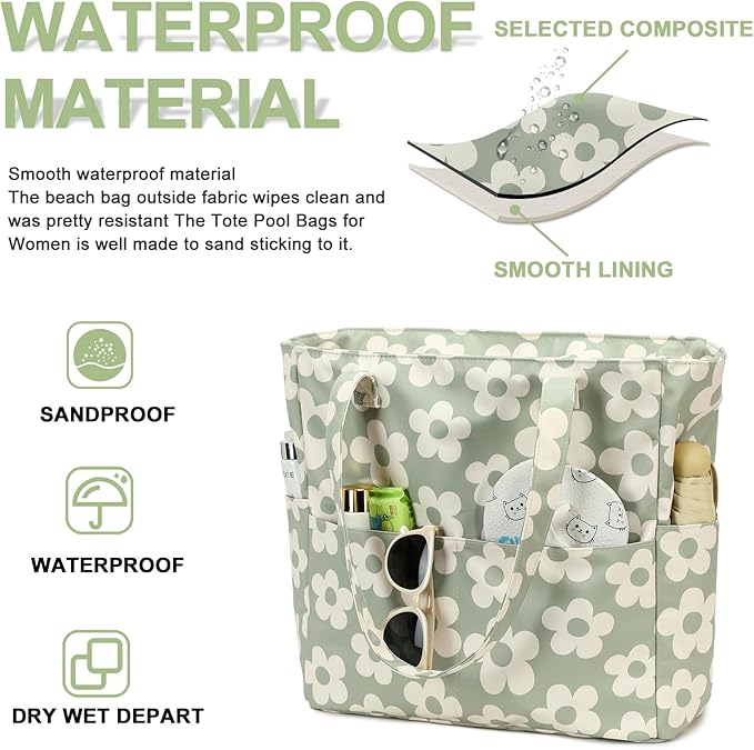Waterproof Beach Tote Pool Bags for Women Ladies Extra Large Gym Tote Carry On Bag With Wet Compartment for Weekender Travel