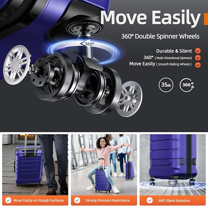 SHOWKOO Luggage Sets Expandable PC+ABS Durable Suitcase Sets Double Wheels TSA Lock 4 Piece Luggage Set Royal Blue