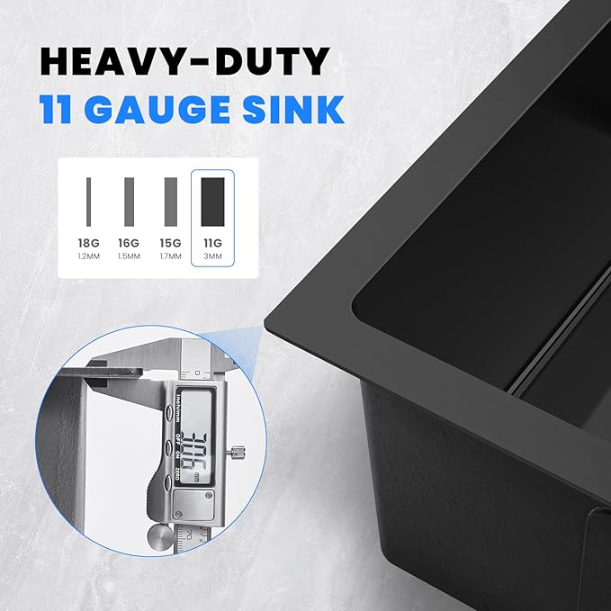 POPFLY 20 Inch Undermount Kitchen Sink, 20×17 Inch 304 Stainless Steel Sink, 18 Gauge Square Single Bowl 9 Inch Deep Bar Prep Small Rv Under Sinks Black