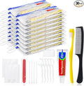 Personal Hygiene Kit Bulk Pack of 30,Yellow Disposable Toothbrushes with Toothpaste Floss Comb Cover and Hotel Vanity Set Basic Travel Toiletry Kit Supplies for Homeless,Charity,Guests