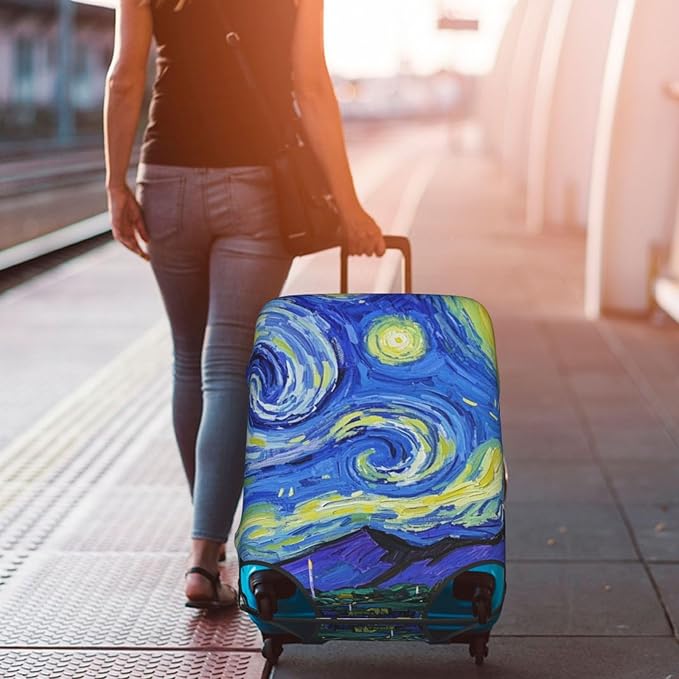 Vincent Van Gogh Starry Sky Night Luggage Cover Washable Suitcase Protector, Luggage Tag Travel Birthday Gifts For Men Women (XL 29-32 Inch Luggage)
