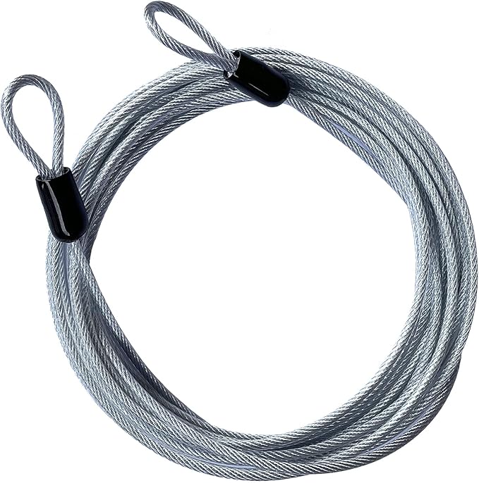 15FT 3mm Outdoor Travel Long Security Cable Lock,Braided Steel Coated Safety Cable Luggage Lock,Safety Cable Wire Rope Double Loop Lightweight (1 Pack)