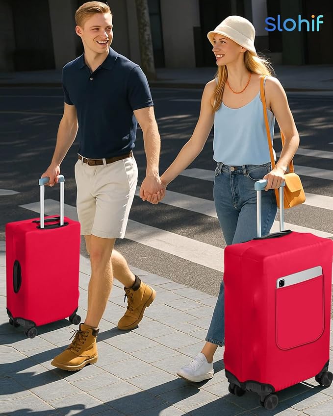 Slohif Luggage Cover for Suitcase Tsa Approved Protector - Luggage Sleeve Suit Case Cover Travel Stretch Large Baggage Case Protective Washable Fit 29-30 Inch Wine Red