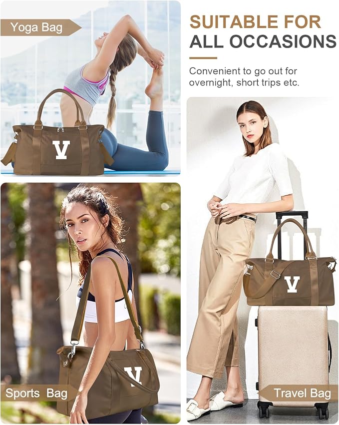 Birthday Graduation Gifts for Daughter,Initial Travel Duffel Bag Sports Gym Bag for Girls Teen Kids Birthday Gifts,Personalized Weekender Bag Carry On Tote Bags Cute Overnight Bag for Women(Brown, V)