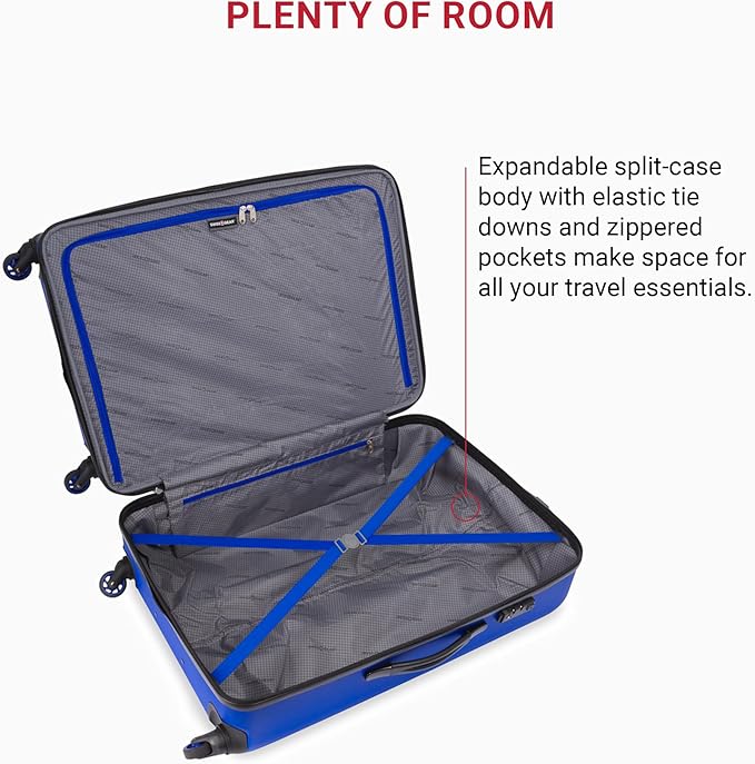 SwissGear 7366 Hardside Expandable Luggage with Spinner Wheels, Cobalt, Checked-Large 27-Inch