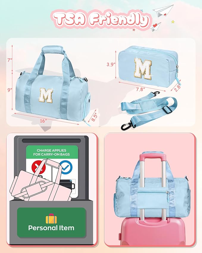 Gifts for Niece-Girl Gym Bag with Shoe Compartment, Kid Personalized Weekender Overnight Bags, Initial Travel Tote with Makeup Pouch, Birthday Gift for Sister Granddaughter (Letter J)