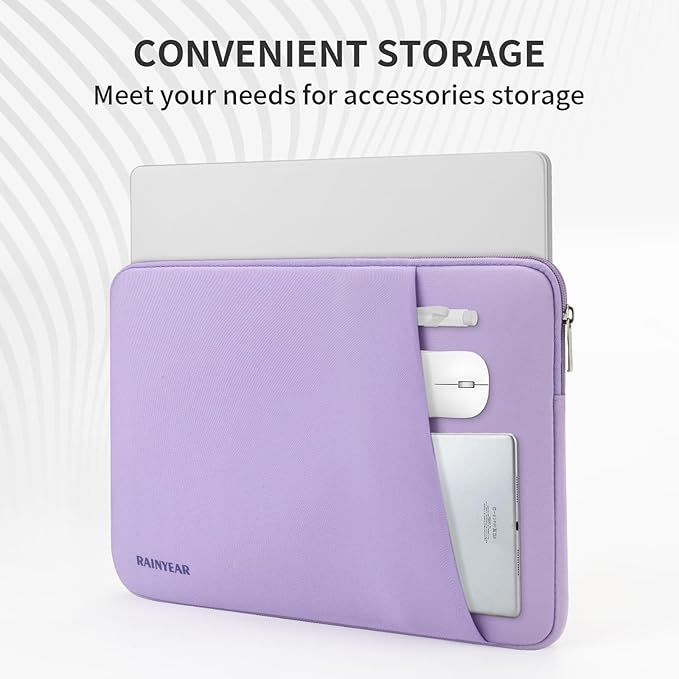 RAINYEAR Laptop Sleeve Case with Front Pocket, 15.6 Inch Protective Portable Case with Front Pocket, Briefcase Laptop Carrying Bag Cover Compatible for HP, Dell, Asus, Lenovo, Notebook, Purple