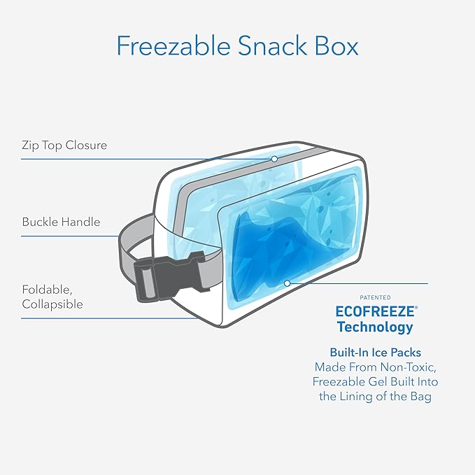 PackIt® Freezable Snack Box, Gray Fog, Built with ECOFREEZE® Technology, Collapsible, Reusable, Zip Closure with Buckle Handle, Designed For Work Snacks, Fresh Snacks On the Go, Adults, and All Ages