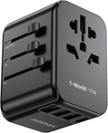 MOMAX European Travel Plug Adapter, Worldwide All in One Travel Adapter, International Power Adapter Wall Charger with 3 USB A and 1USB C Charging Ports for Travel Essentials (Type C/G/A/I)