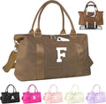 Birthday Graduation Gifts for Daughter,Initial Travel Duffel Bag Sports Gym Bag for Girls Teen Kids Birthday Gifts,Personalized Weekender Bag Carry On Tote Bags Cute Overnight Bag for Women(Brown, F)