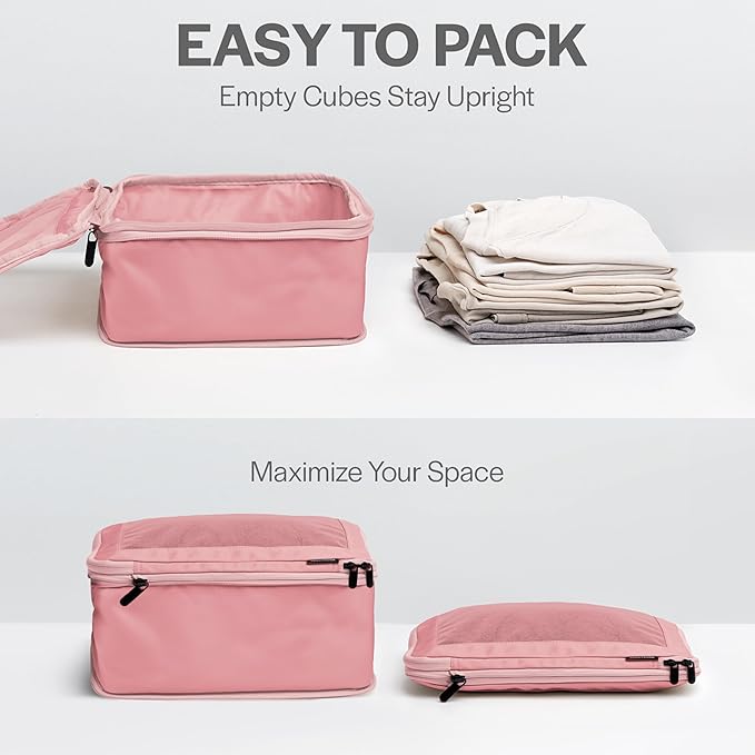 Compression Packing Cubes for Travel - Luggage Organizer Bags - Double Zipper Packing Cubes for Suitcases (6-Pack, Rose)
