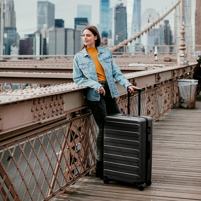 Carry on Luggage 22 X 14 X 9 Airline Approved, 20 Inch Luggage for 3-5 Days Travel, Double Spinner Wheels, 100% Hardshell PC, TSA Lock (01-Black (Basic), Checked 28-Inch)
