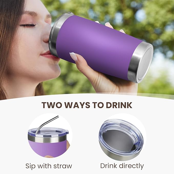 MEWAY 20oz Tumbler 8 Pack Double Wall Vacuum Insulated Travel Mug Bulk, Stainless Steel Tumblers with Lid and Straw, Durable Powder Coated Coffee Cups for Cold & Hot Drinks (Purple, 8)