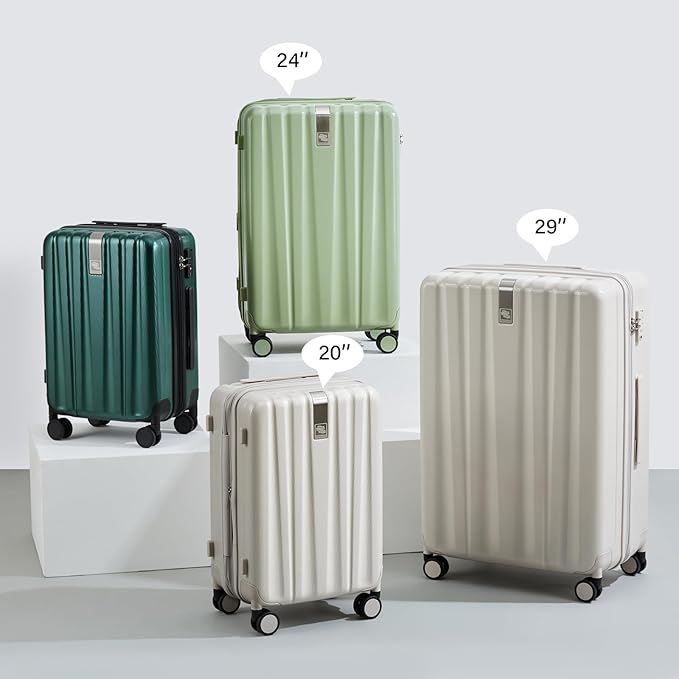 Hanke 24 Inch Expandable Checked Luggage Lightweight PC Hard Case luggage Suitcases with Wheels Travel Luggage Rolling Large Suitcase Travel Luggage Bag for Go To University.(Ivory White)