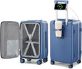 Hanke 24 Inch Luggage with Cup Holder and Charge,Top Opening Hard Shell Suitcases with Wheels and Dividers,Aluminum Frame Trunk Luggage Medium Checked Suitcase with Lock for Travel,Interstellar Blue