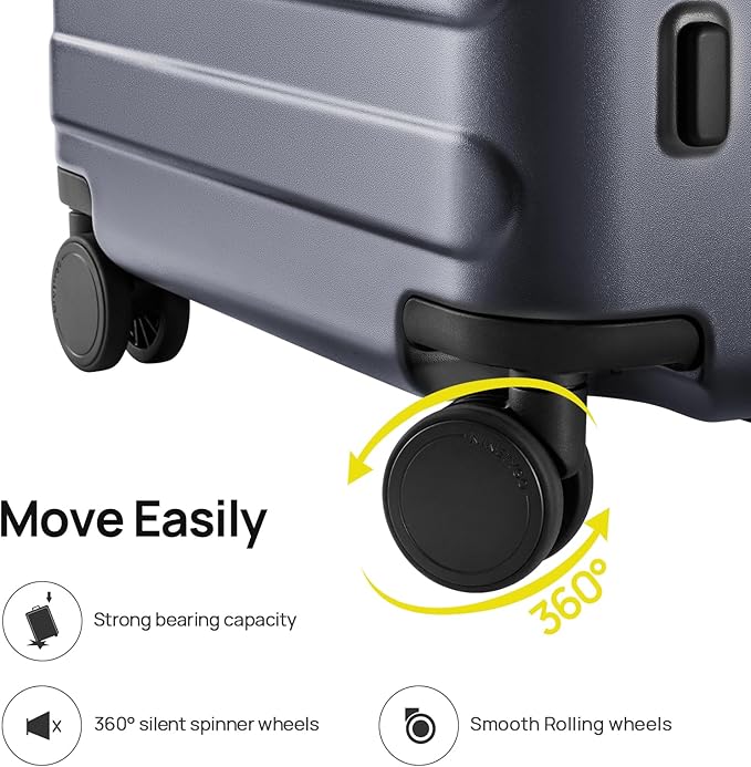 Carry on Luggage 22 X 14 X 9 Airline Approved, 20 Inch Luggage for 3-5 Days Travel, Double Spinner Wheels, 100% Hardshell PC, TSA Lock (02-Grey (Basic), Checked 28-Inch)