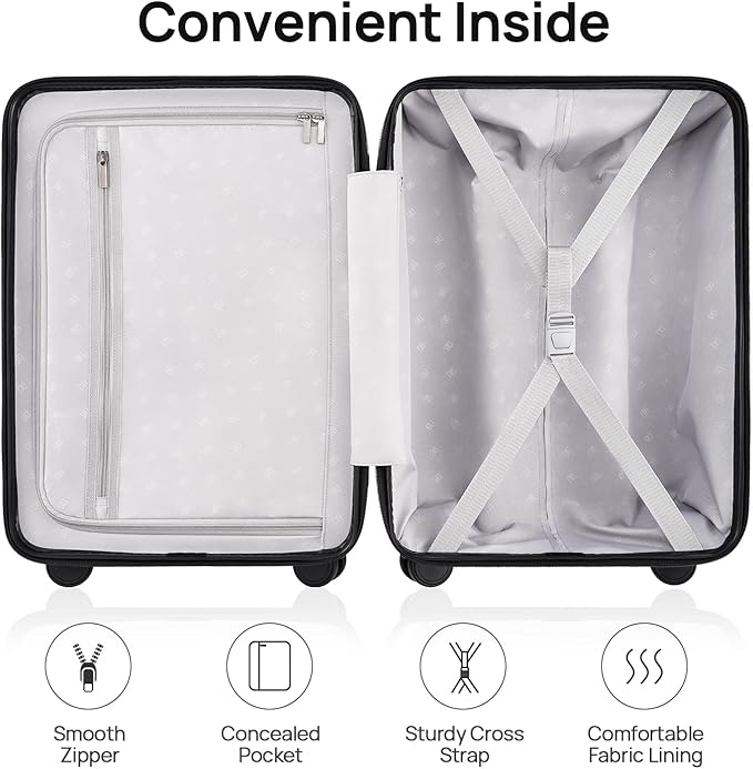 Carry on Luggage 22 X 14 X 9 Airline Approved, 20 Inch Luggage for 3-5 Days Travel, Double Spinner Wheels, 100% Hardshell PC, TSA Lock (01-Black (Basic), Carry-On 20-Inch)