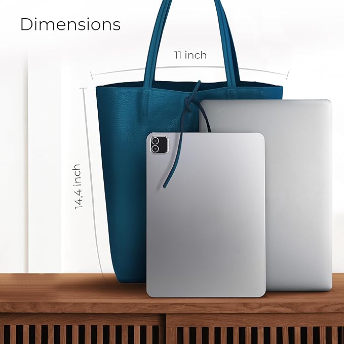 Italian Calf Leather Tote for Women with Zipper, Inner Pocket & Flat Base | Soft Unlined Shopper for Work & Travel