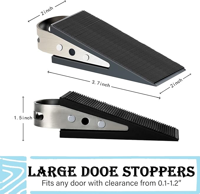 Shackcom Rubber Door Stopper Wedge, 1 Pack Black Heavy Duty Door Stop Suitable for All Floor Types, with Stainless Steel Hangers for Easy Storage, Prevents Unwanted Slams and Bumps