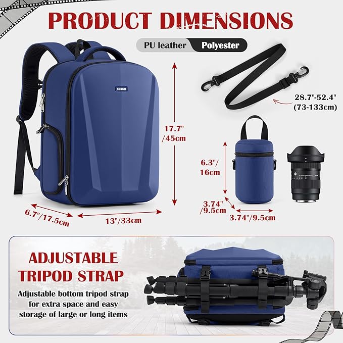SDYSM Camera Backpack, Large Camera Bag for Photographers Professional DSLR/SLR Mirrorless Camera Case Compatible for Sony Canon Nikon, Blue