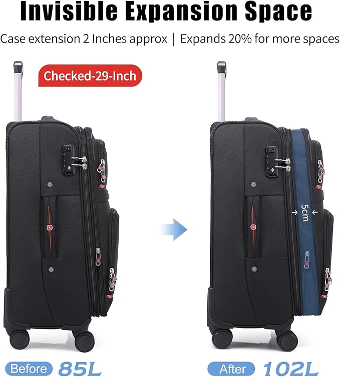 Softside Expandable Luggage with 4 Spinner Wheels, Durable Checked-Luggage Suicase (Gray, 29-Inch)