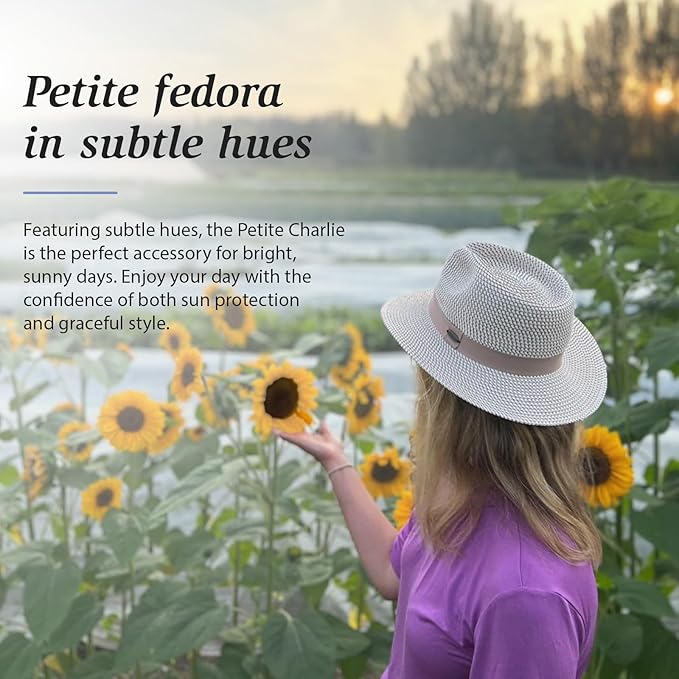 Wallaroo Hat Company Women’s Petite Charlie Fedora – UPF 50+, Packable Design, Adjustable Sizing for Smaller Crown Sizes