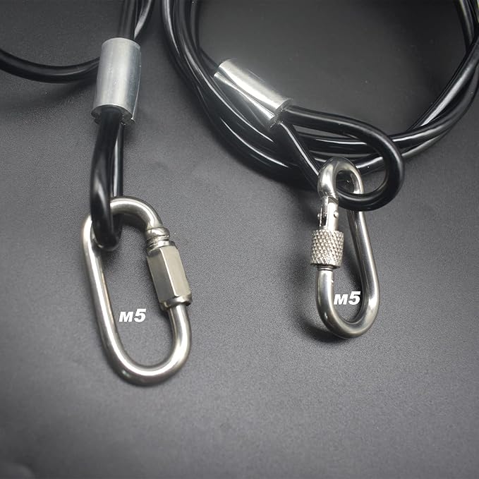 4 pcs 47 inch (120cm) 5mm Thickness Vinyl Cover Coated Galvanized Steel Wire Cable with Loops Security Lanyard Rope Tether Lock, Black