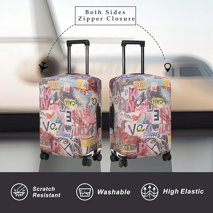 Explore Land Travel Luggage Cover Suitcase Protector Fits 18-22 Inch Case (Retro Pictorial, S)