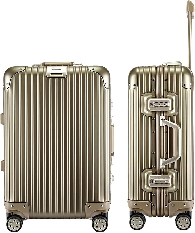 HotWay 24 Inch All Aluminum Checked In Luggage with Wheels, Hard Shell Zipperless Suitcase with TSA Locks, Silver Travel Luggage (22x14x9 Airline Approved), Gold