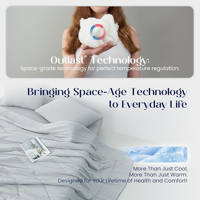 Dream Valley® Outlast® Deepsleep Cooling Comforter, Twin Size, NASA-Grade Space Technology Cooling Blanket for Hot Sleepers Night Sweats, Q-Max > 0.45 Aerocool™ Breathable Light Grey, 68"x90"