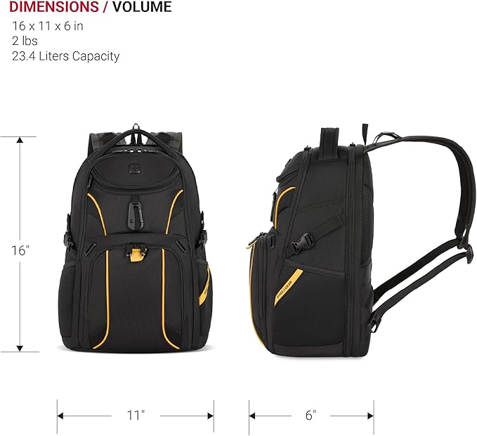 SwissGear Mini 1900 Scansmart Slim Version Laptop Backpack, Black/Gold, 16-Inch