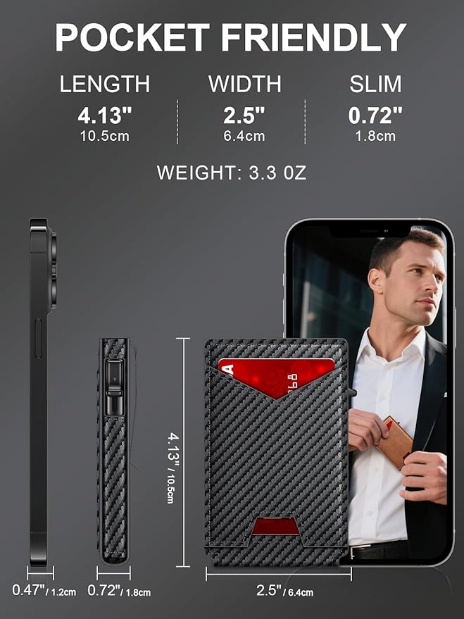 Wallet for Men RFID Wallet with Money Clip, Slim Pop Up Card Holder for 10-12 Cards, Minimalist Smart Credit Card Case with ID Window, Bifold Metal Wallet for Front Pocket, Gifts for Men