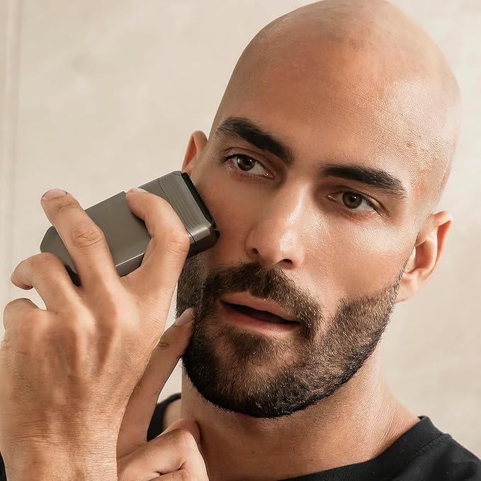 Electric Razors for Men Face - Compact Travel Electric Foil Shavers for Mens Bald Head - Small Portable Face and Head Shavers IPX7 Waterproof Wet and Dry, Dual-Action Blades and USB-C Rechargeable