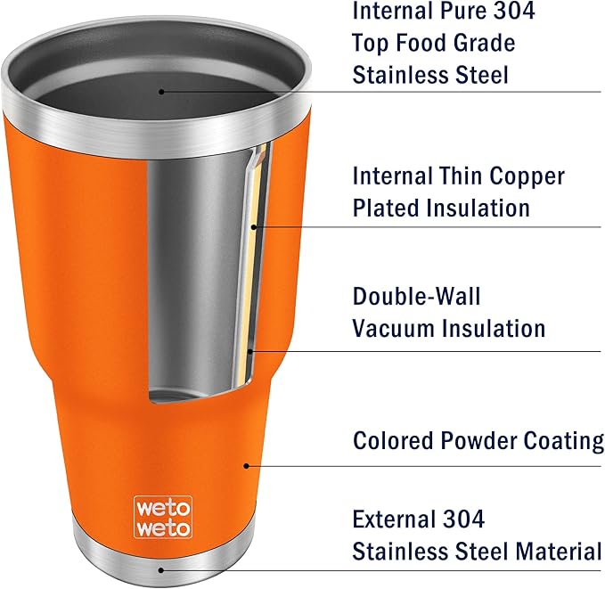 WETOWETO 30 oz Tumbler Stainless Steel Vacuum Insulated Coffee Ice Cup Double Wall Vacuum Coffee Cup Thermal Cups for Hot and Cold drinks, Suitable for Beach, Travel (Orange, 1 Pack)