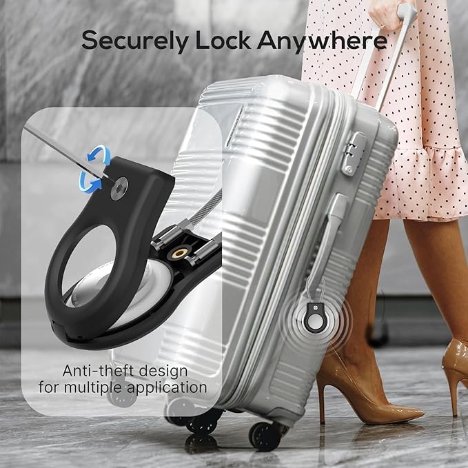 Air tag Holder,(4 Pack) Air tag Keychain with Secure Lock,Air Tags Case with Wire Cable for Apple Airtag,Anti-Lost Protective Case with Keyring for Luggage, Key, Pet, Bag, Black/Grey