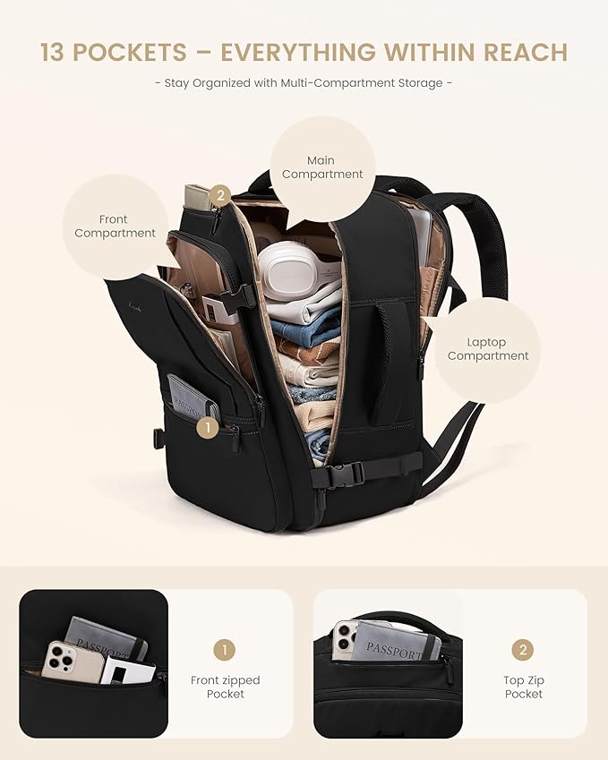 LOVEVOOK Travel Backpack for Women & Men, 60L Large Carry On Backpack Airline Approved, TSA Personal Item Weekender Bag, Water Resistant Laptop Backpacks with 3 Packing Cubes for Travel Essentials