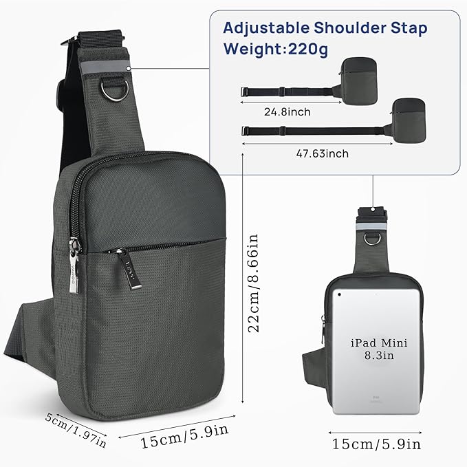 VADOO Crossbody Bags for Women, Mini Lightweight RFID Blocking Sling Men Bag for Phone and Travel (Basic Version- Grey)