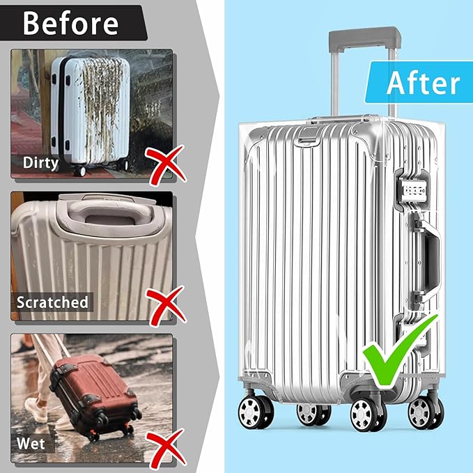 Yotako Clear PVC Suitcase Cover Tough Protector, 28 Inch Luggage Covers for Wheeled Suitcase 28"